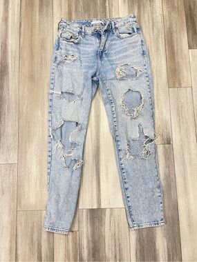PacSun High Waisted Ripped Mom Jeans Light Wash Distressed Straight Leg